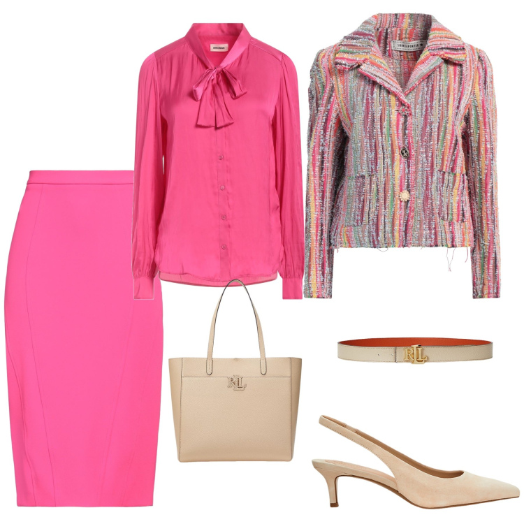 Outfit donna - Cena di lavoro. Stile Bon Ton per Serata fuori. Abbinamento con gonne longuette, blazer, camicie, cinture, décolleté, borse tote.