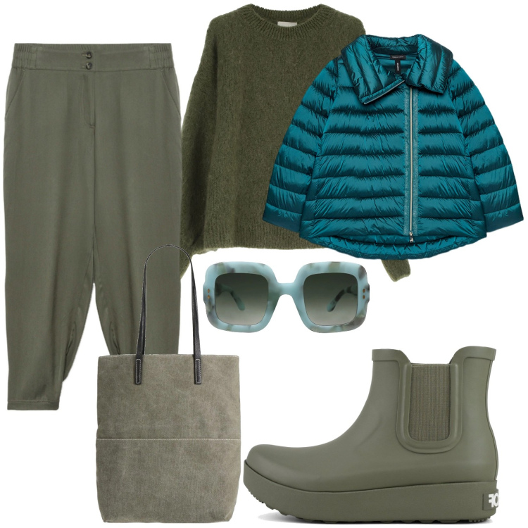 Outfit donna - Total look #2067869. Stile Casual per Tutti i giorni. Abbinamento con borse a spalla, occhiali da sole, maglieria, stivali, piumini, pantaloni.