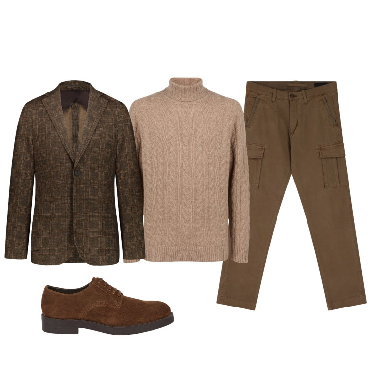Outfit uomo - Total look #2067908. Stile Trendy per Tutti i giorni. Abbinamento con pantaloni cargo, giacche, maglieria, scarpe stringate.