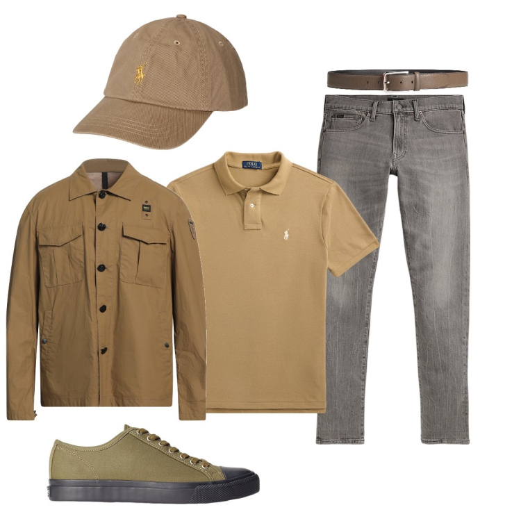 Outfit uomo - Ocra in città. Stile Trendy per Tutti i giorni. Abbinamento con giacche, cinture, sneakers, polo, jeans, cappelli.