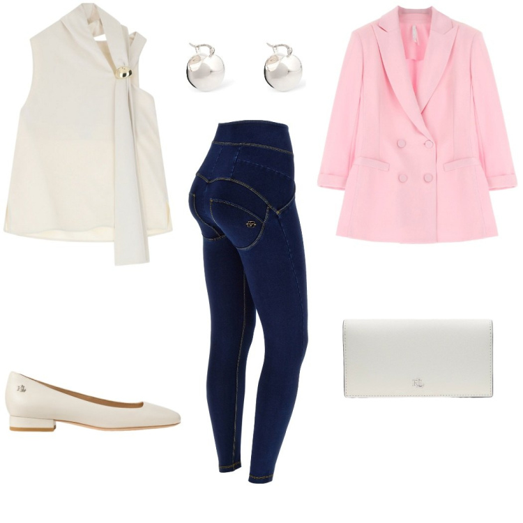 Outfit donna - Total look #2067939. per Tutti i giorni. Abbinamento con top, blazer, jeggings, ballerine, portafogli, orecchini.