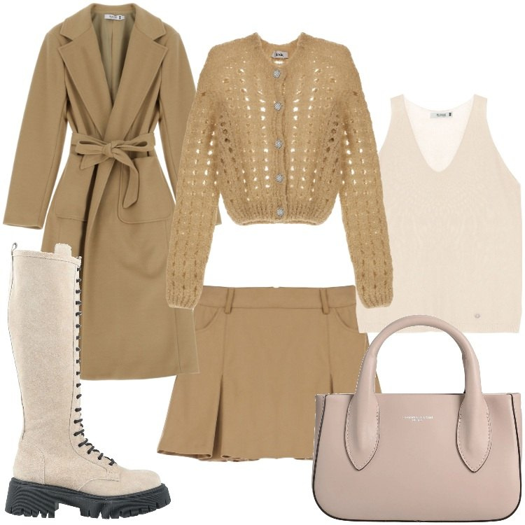 Outfit donna - Serata tra ragazze. Stile Casual chic per Serata fuori. Abbinamento con stivali, borse a mano, cappotti, top, minigonne, cardigans.