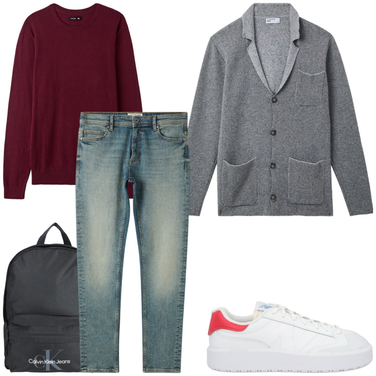 Outfit uomo - Total look #2067999. Stile Casual per Tutti i giorni. Abbinamento con sneakers, borse sportive, giacche, maglieria, jeans skinny.