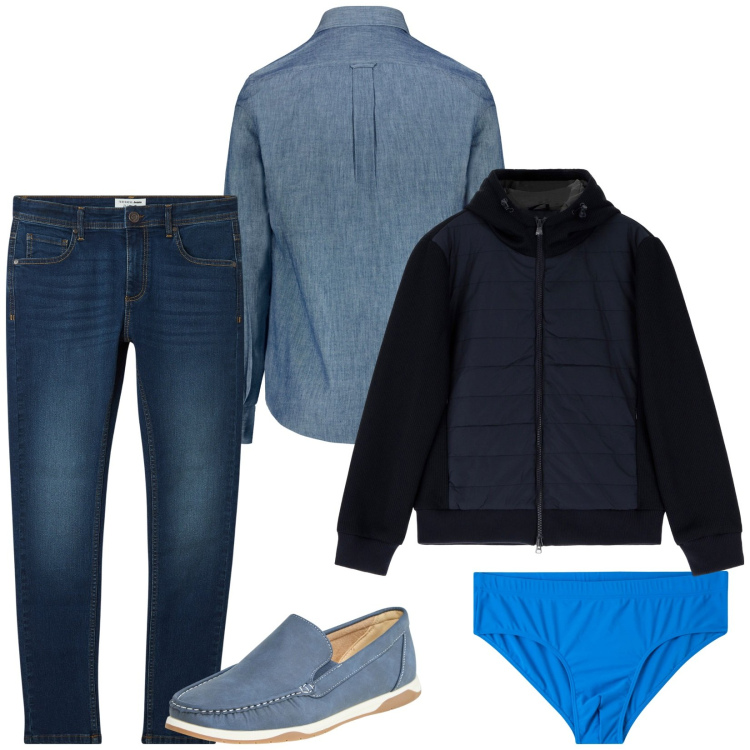 Outfit uomo - Total look #2068020. Stile Casual per Ufficio. Abbinamento con scarpe stringate, costumi, jeans skinny, piumini, camicie.