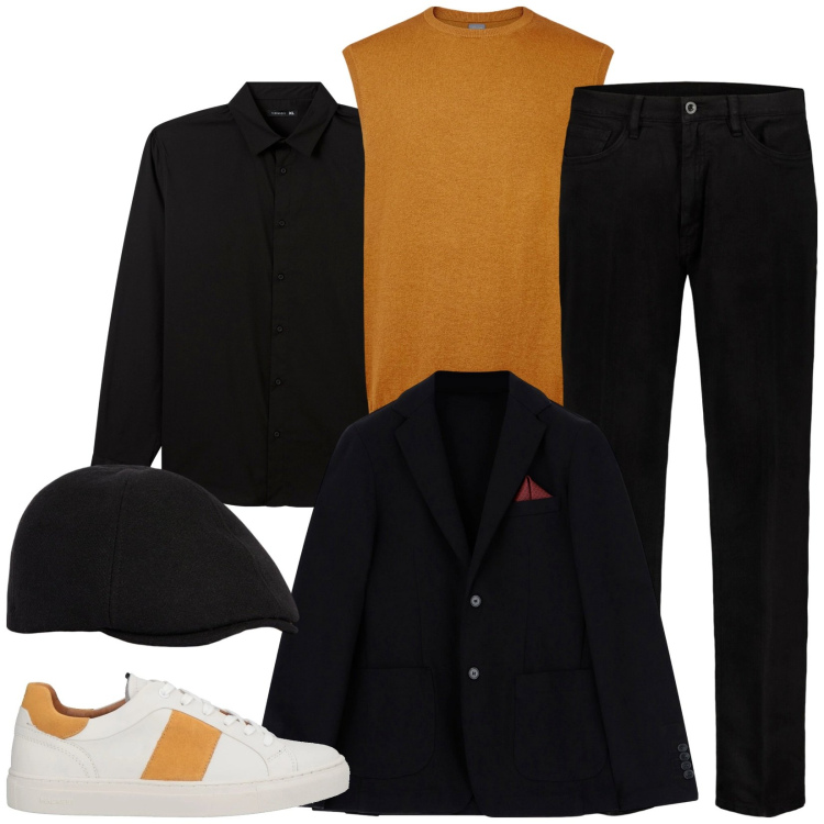 Outfit uomo - Total look #2068024. Stile Business/Elegante per Serata speciale. Abbinamento con sneakers, camicie, giacche, gilet, pantaloni, cappelli e berretti.