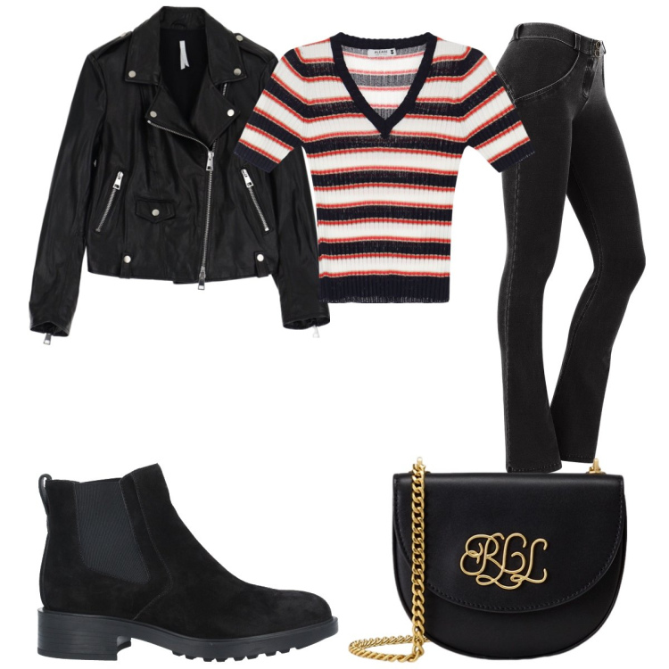 Outfit donna - Borsa nera Lauren. Stile Rock per Tutti i giorni. Abbinamento con stivaletti, maglieria, giacche, jeggings, borse a tracolla.