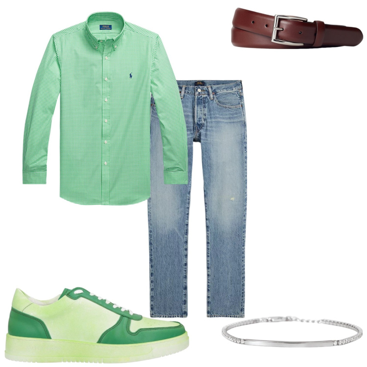 Outfit uomo - Total look casual. Stile Casual per Tutti i giorni. Abbinamento con sneakers, braccialetti, cinture, camicie, jeans.