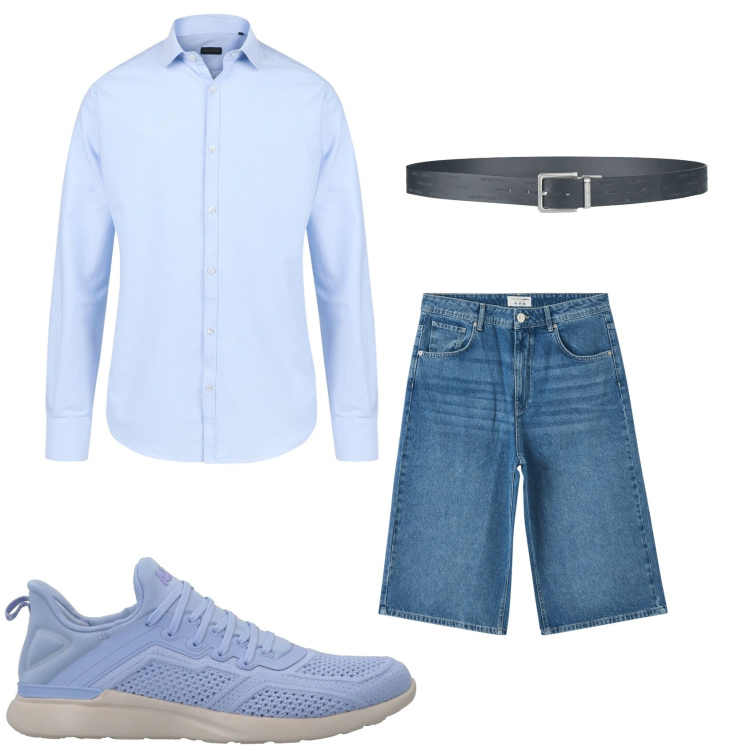 Outfit uomo - Total look casual. Stile Casual per Tutti i giorni. Abbinamento con sneakers, cinture, pantaloni corti, camicie.