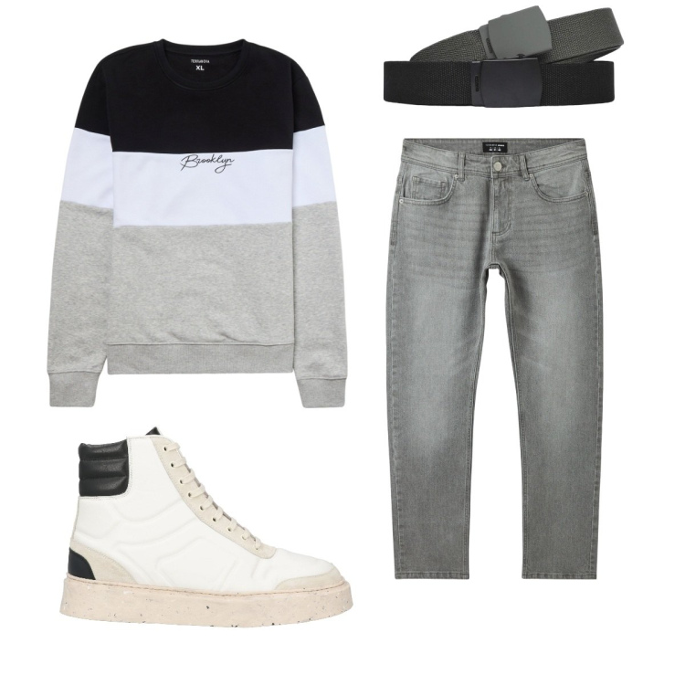 Outfit uomo - Total look #2068084. Stile Casual per Tutti i giorni. Abbinamento con sneakers alte, felpe, jeans, cinture.