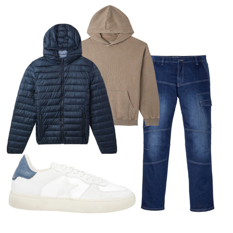 Outfit uomo - Total look #2068090. Stile Casual per Tutti i giorni. Abbinamento con jeans dritti, sneakers, piumini, felpe con cappuccio.