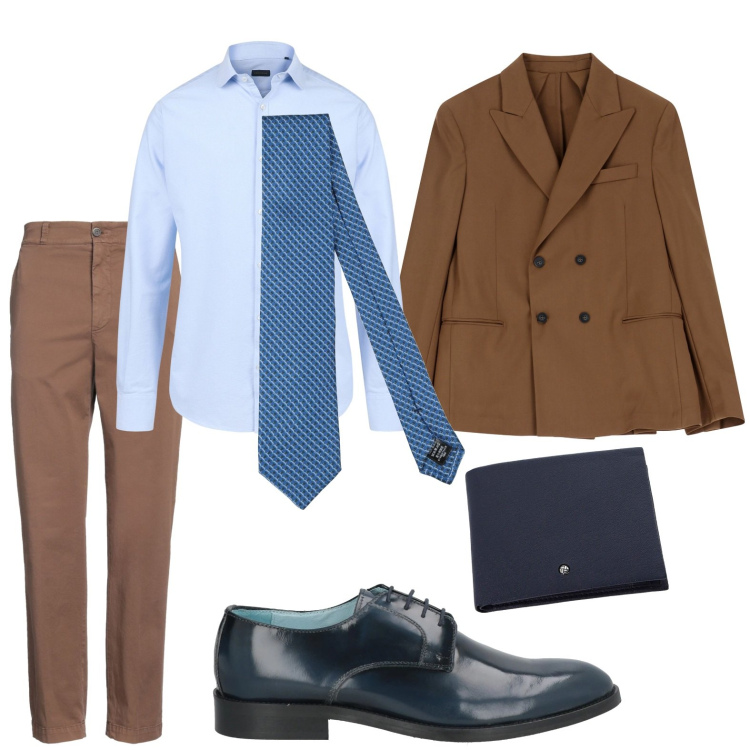 Outfit uomo - Look da business informale. Stile Urban per Ufficio. Abbinamento con cravatte, pantaloni chino, scarpe stringate, giacche, portafogli, camicie.