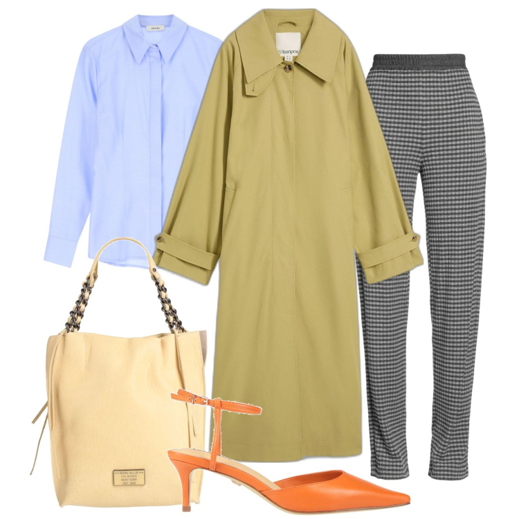 Outfit donna - Vestire a colori. Stile Casual chic per Tutti i giorni. Abbinamento con trench, décolleté, borse a mano, pantaloni, camicie.