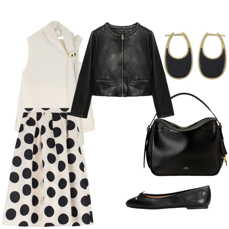 Outfit donna - Aperitivo post ufficio. Stile Bon Ton per Serata fuori. Abbinamento con top, gonne longuette, ballerine, borse a mano, orecchini, blazer.