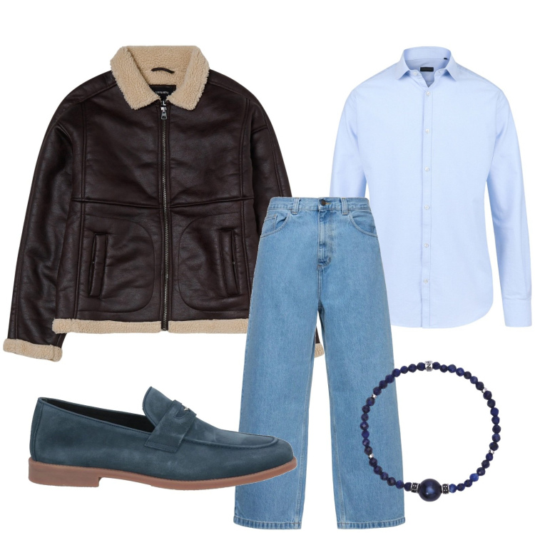 Outfit uomo - Accessori che contano. Stile Trendy per Ufficio. Abbinamento con scarpe stringate, giacche, braccialetti, camicie, jeans.