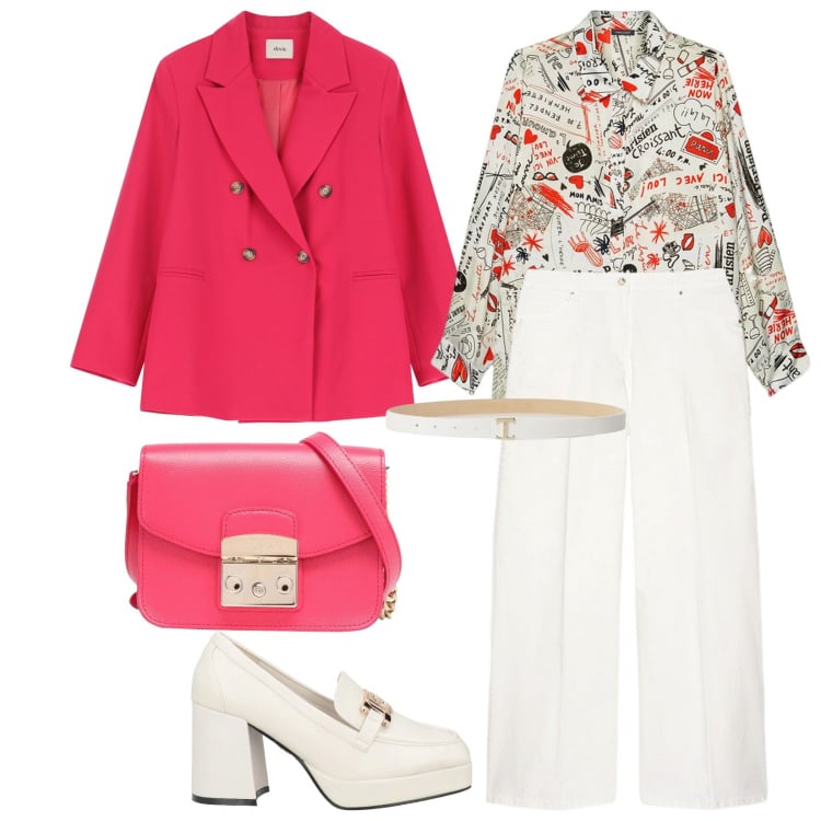 Outfit donna - La Primavera. Stile Bon Ton per Tutti i giorni. Abbinamento con mocassini, borse a tracolla, camicie, jeans, cinture, blazer.