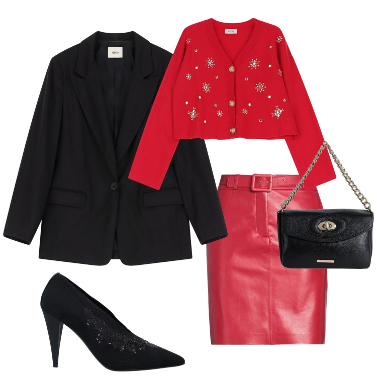 Outfit donna - Intramontabile rosso. Stile Chic per Serata fuori. Abbinamento con minigonne, décolleté, borse a mano, cardigans, blazer.