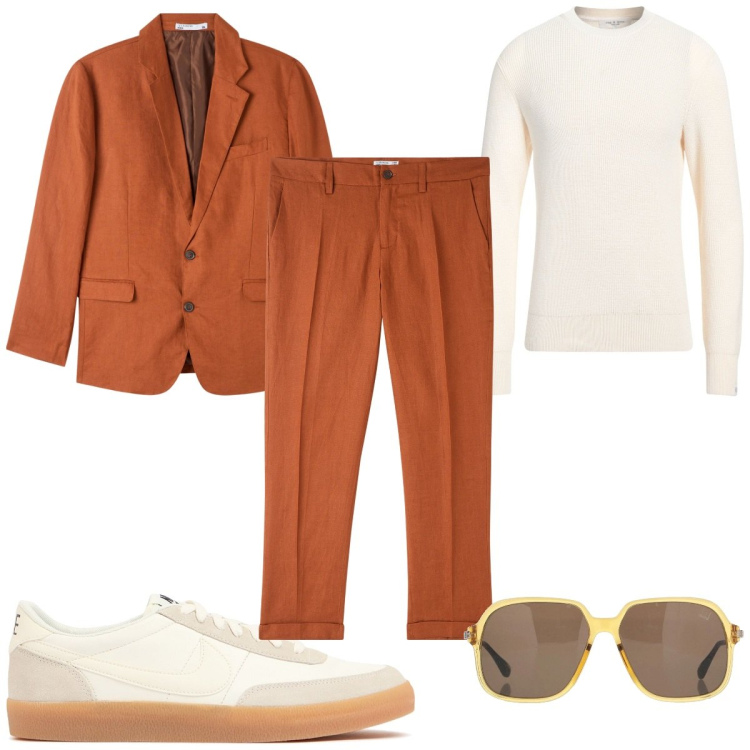 Outfit uomo - Total look #2068360. Stile Trendy per Tutti i giorni. Abbinamento con occhiali da sole, pullovers, giacche, pantaloni chino, sneakers.