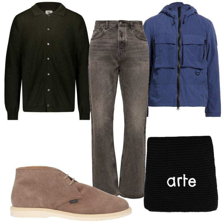 Outfit uomo - Total look #2068381. Stile Trendy per Tutti i giorni. Abbinamento con stivali e stivaletti, giacche, sciarpe, polo, jeans.