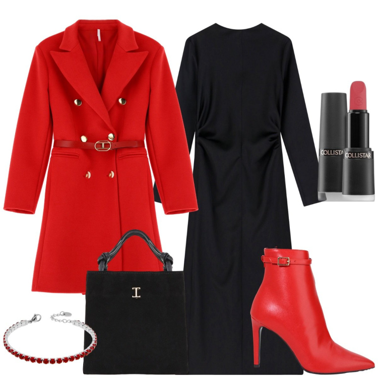 Outfit donna - Total look #2068385. Stile Glamour per Serata fuori. Abbinamento con rossetti, stivaletti, cappotti, shopping bag, vestiti lunghi, braccialetti.