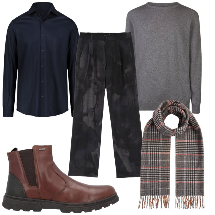 Outfit uomo - Total look #2068390. Stile Casual per Tutti i giorni. Abbinamento con stivali e stivaletti, pantaloni, maglieria, polo, sciarpe.