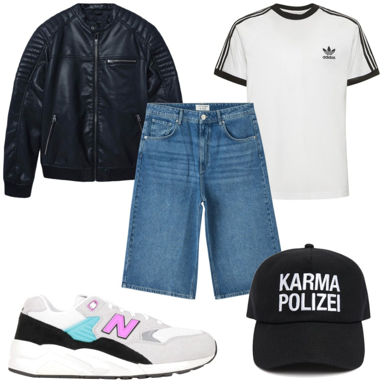 Outfit uomo - Total look #2068397. Stile Trendy per Tutti i giorni. Abbinamento con sneakers, pantaloni corti, giacche, t-shirt, cappelli.