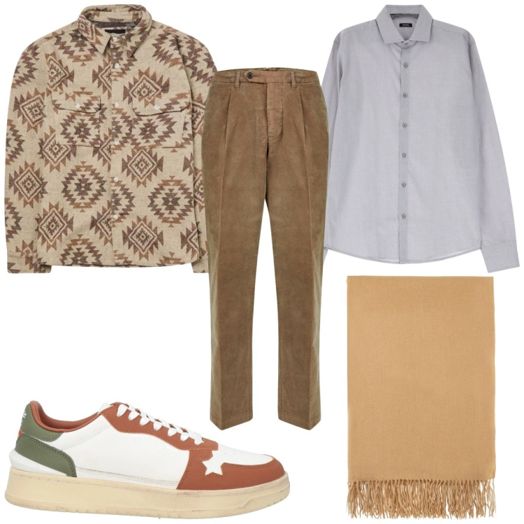 Outfit uomo - Total look #2068401. Stile Trendy per Tutti i giorni. Abbinamento con sneakers, cappotti, sciarpe, camicie, pantaloni.