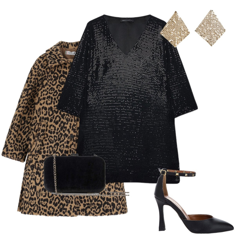 Outfit donna - Brillare. Stile Glamour per Serata fuori. Abbinamento con pochette, orecchini, cappotti, décolleté, vestiti corti.