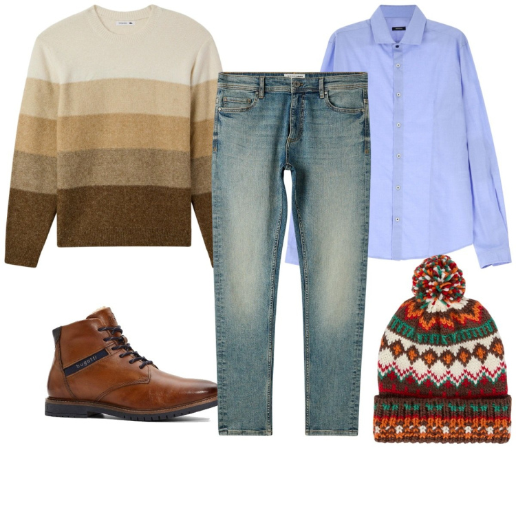 Outfit uomo - Total look #2068420. Stile Casual per Tutti i giorni. Abbinamento con stivali e stivaletti, jeans skinny, maglieria, camicie, berretti.