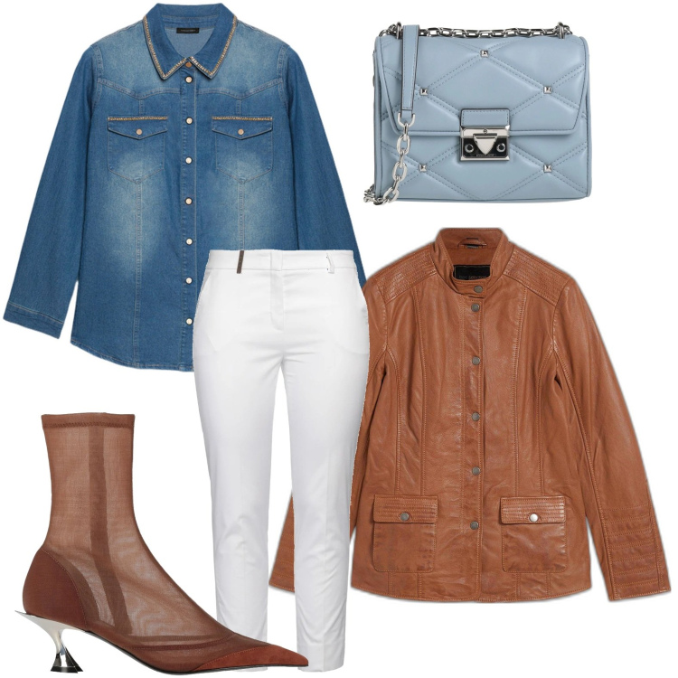 Outfit donna - La giacca in pelle. Stile Casual chic per Serata fuori. Abbinamento con blazer, stivaletti, borse a tracolla, pantaloni, camicie.