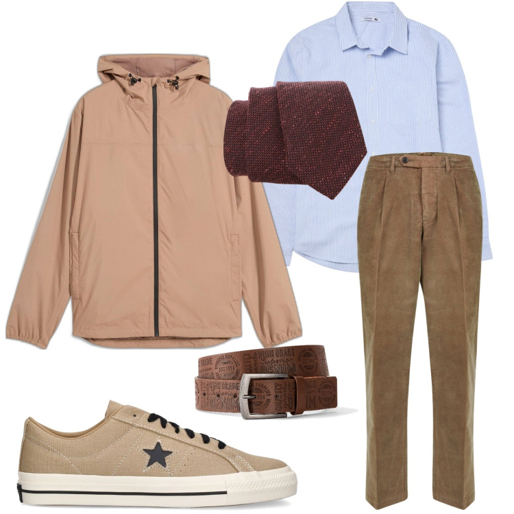 Outfit uomo - Classico sportivo. Stile Trendy per Tutti i giorni. Abbinamento con cinture, giacche, camicie, cravatte, pantaloni, sneakers.