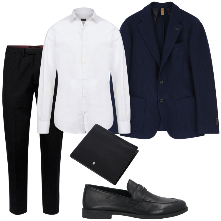 Outfit uomo - Elegante. Stile Urban per Ufficio. Abbinamento con scarpe stringate, giacche, portafogli, pantaloni, camicie.