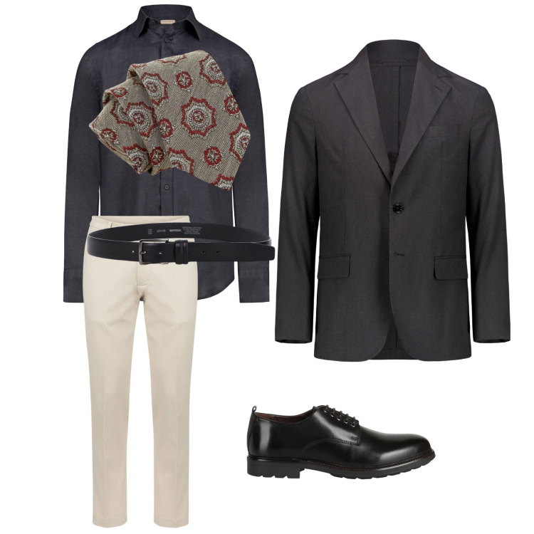 Outfit uomo - Pranzo fuori. per Cerimonia. Abbinamento con scarpe stringate, cravatte, cinture, pantaloni, camicie, giacche.