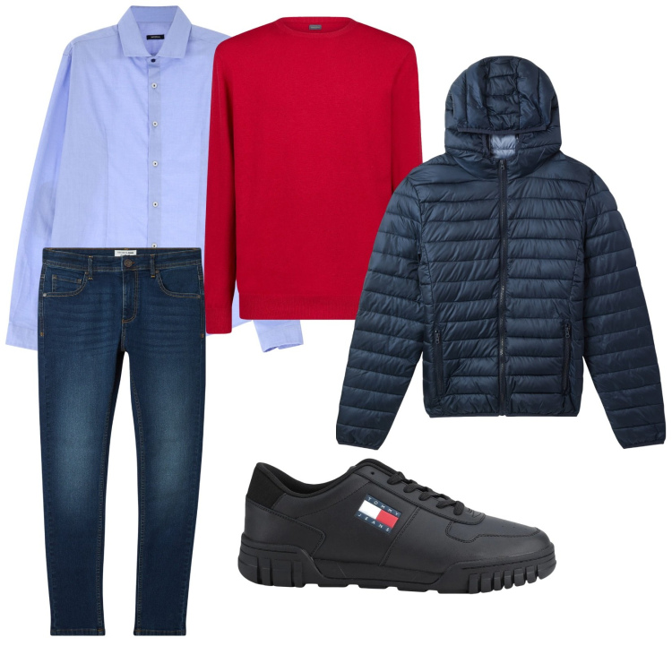 Outfit uomo - Pranzo al mare. per Mare. Abbinamento con sneakers, piumini, jeans skinny, camicie, maglieria.