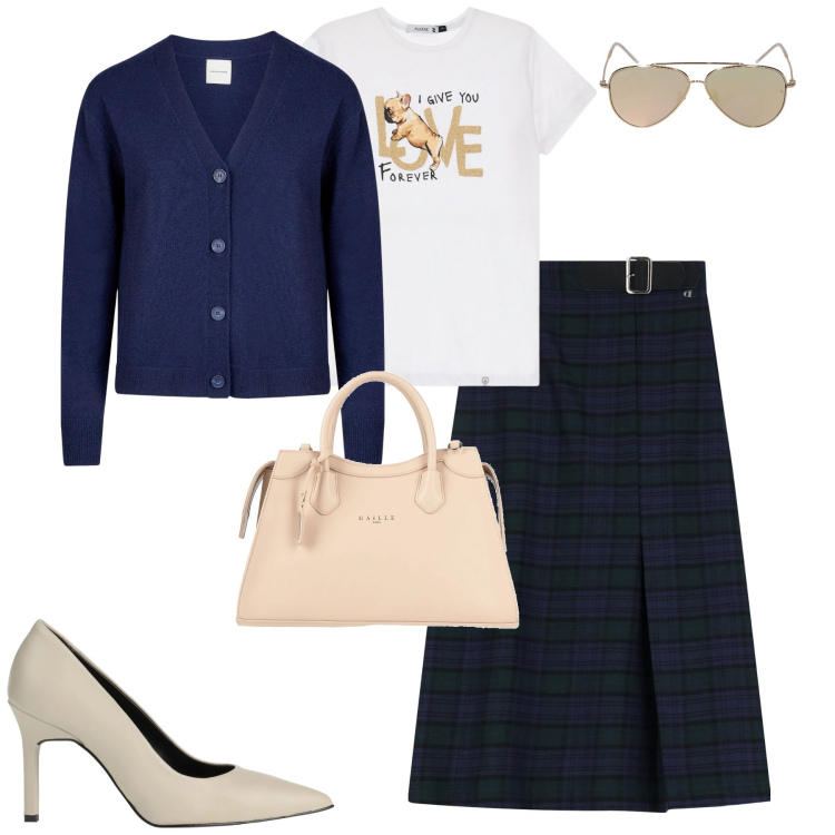 Outfit donna - City. Stile Urban per Tutti i giorni. Abbinamento con décolleté, borse a mano, t-shirt, gonne lunghe, cardigans, occhiali da sole.
