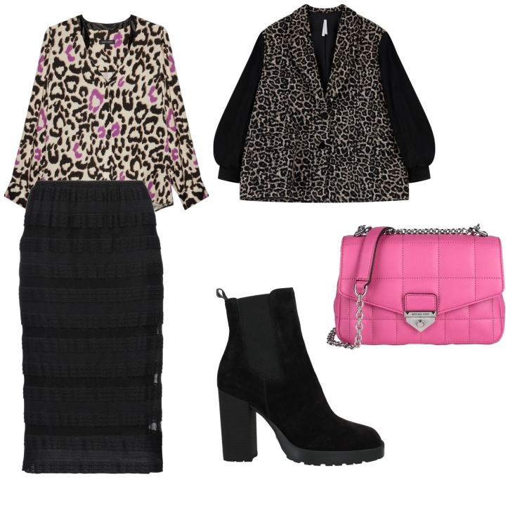 Outfit donna - Si va fuori. per Cerimonia. Abbinamento con gonne longuette, borse a tracolla, stivaletti, blazer, camicie.