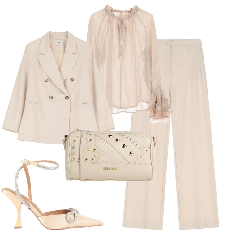 Outfit donna - Cerimonia di fine inverno. Stile Chic per Cerimonia. Abbinamento con décolleté, borse a tracolla, bluse, pantaloni, blazer.