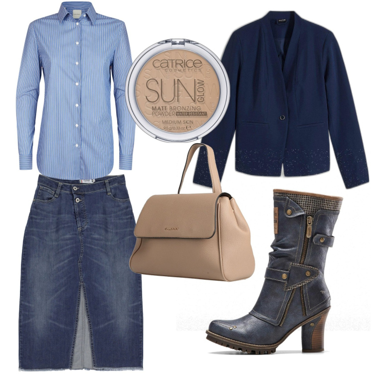 Outfit donna - Total look #2068579. Stile Trendy per Ufficio. Abbinamento con blazer, stivali, zaini, terre, gonne, camicie.