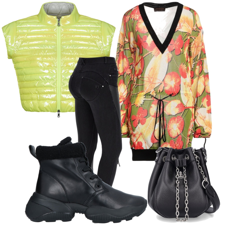 Outfit donna - La blusa originale. Stile Trendy per Tutti i giorni. Abbinamento con stivaletti, pullovers, jeans skinny, blazer, borse a mano.