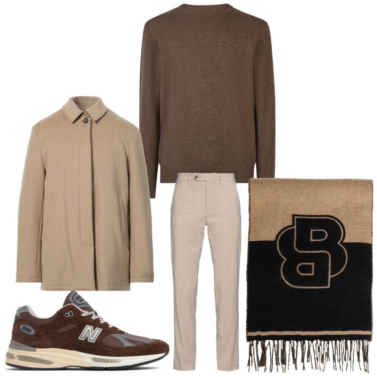 Outfit uomo - Sporty chic. Stile Casual per Tutti i giorni. Abbinamento con cappotti, sciarpe, pantaloni, maglieria, sneakers.
