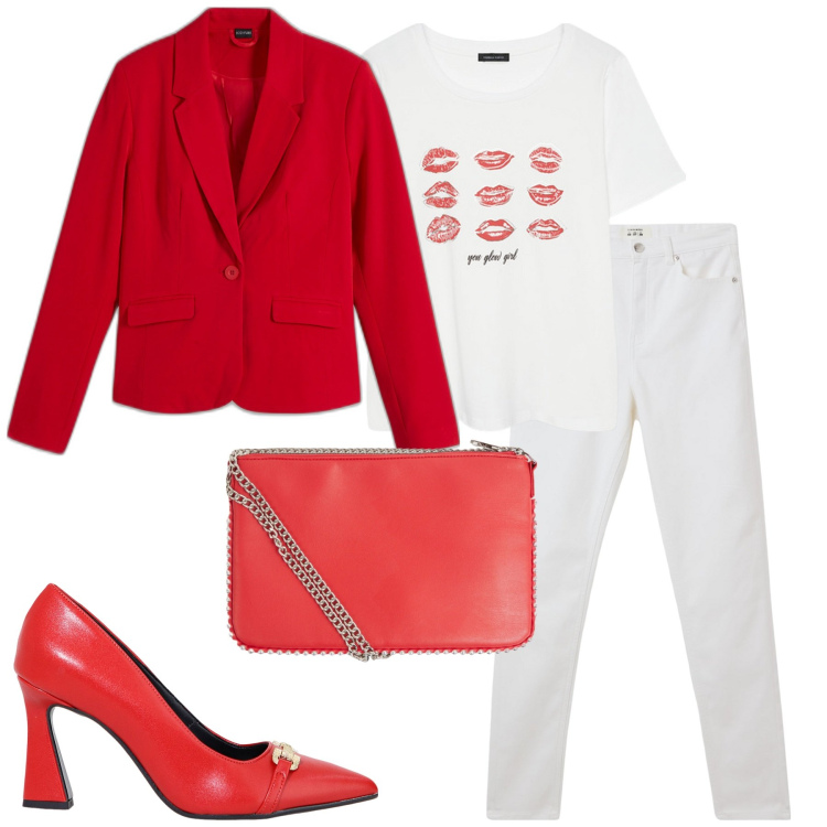 Outfit donna - Total look #2068618. Stile Urban per Tutti i giorni. Abbinamento con blazer, pantaloni skinny, borse a tracolla, décolleté, t-shirt.