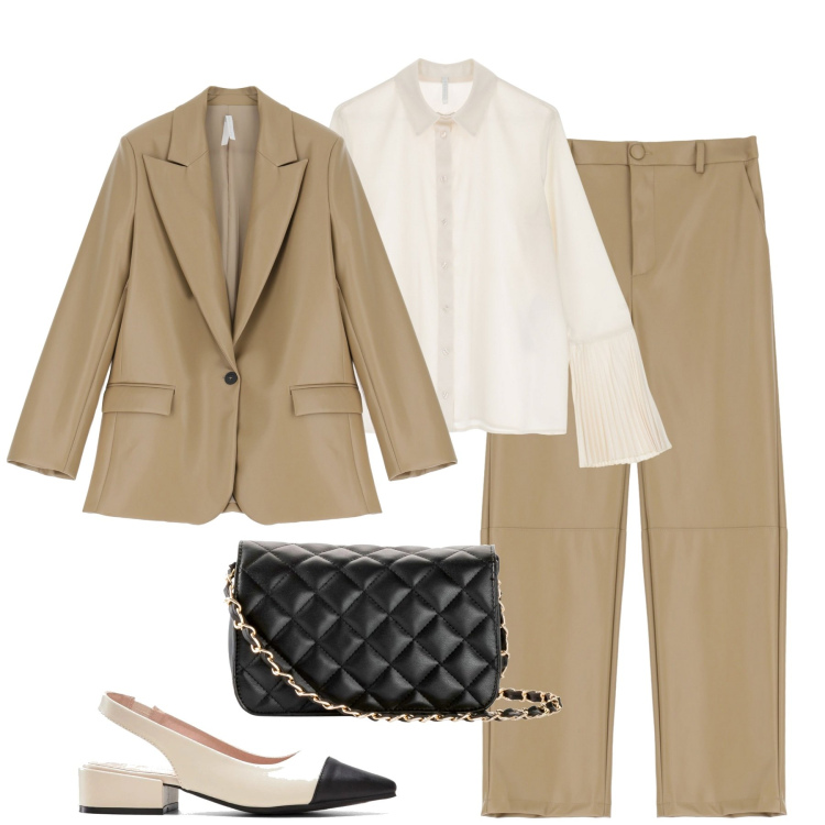 Outfit donna - City. Stile Trendy per Tutti i giorni. Abbinamento con borse a tracolla, décolleté, camicie, blazer, pantaloni.