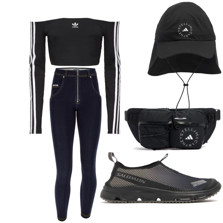 Outfit donna - Palestra all black. Stile Basic per Sport. Abbinamento con jeans skinny, top, sneakers, cappelli, marsupi.