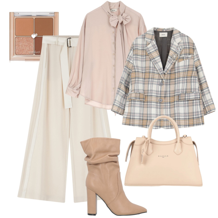 Outfit donna - Colori neutri in ufficio. Stile Glamour per Ufficio. Abbinamento con borse a mano, stivaletti, ombretti, pantaloni, camicie, blazer.