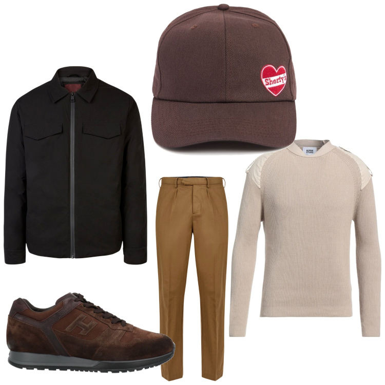 Outfit uomo - Chocolat. Stile Casual per Tutti i giorni. Abbinamento con sneakers, pullovers, pantaloni, piumini, cappelli.