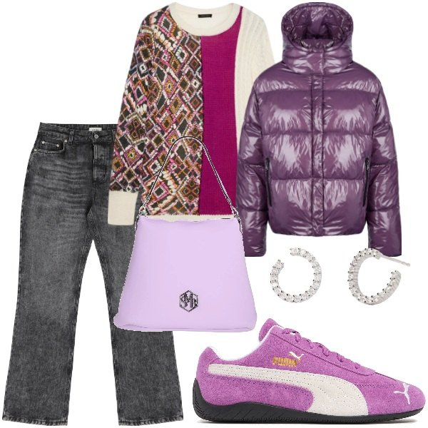 Outfit donna - Total look #2068660. Stile Basic per Tutti i giorni. Abbinamento con borse a spalla, orecchini, jeans, blazer, maglieria, sneakers.