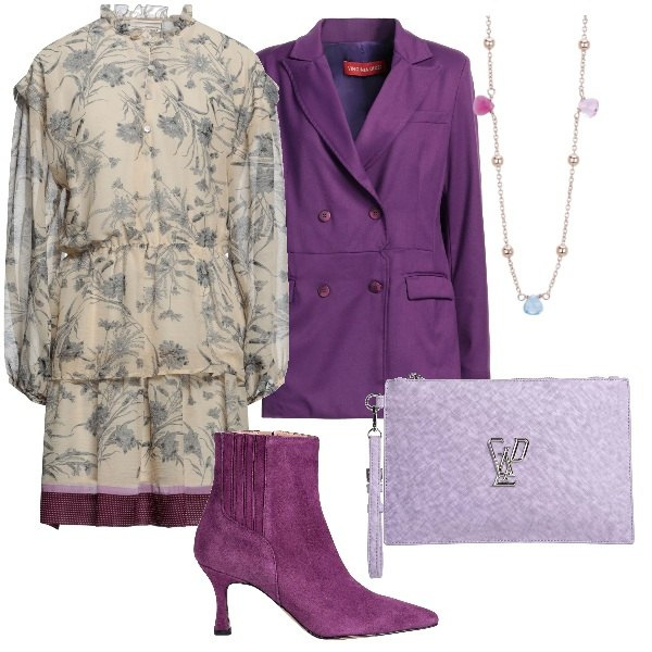 Outfit donna - Serata fuori. Stile Glamour per Serata fuori. Abbinamento con stivaletti, blazer, vestiti corti, borse a mano, collane.