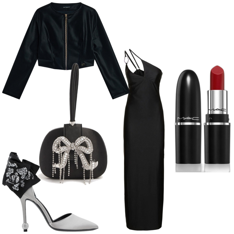 Outfit donna - Superchic. Stile Chic per Serata fuori. Abbinamento con décolleté, rossetti, blazer, vestiti asimmetrici, pochette.
