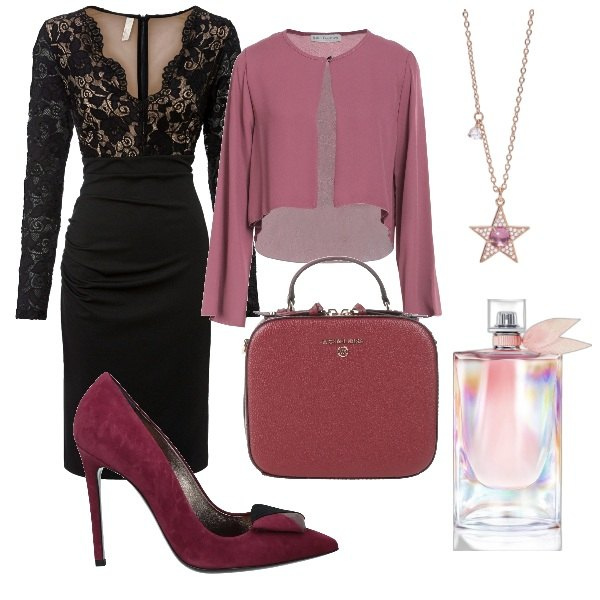 Outfit donna - Serata fuori. Stile Glamour per Serata fuori. Abbinamento con vestiti, blazer, décolleté, borse a mano, profumi, collane.