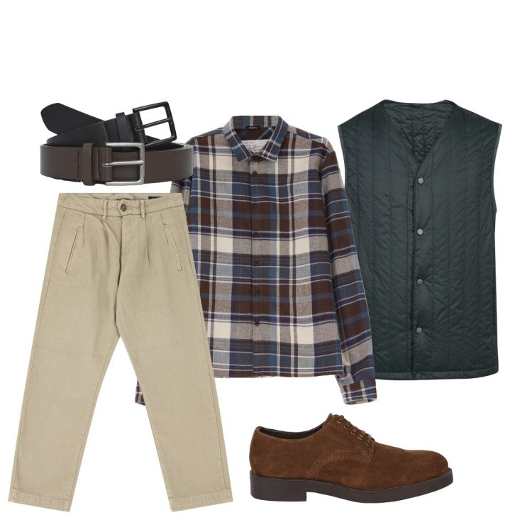 Outfit uomo - Total look #2068739. Stile Casual per Tutti i giorni. Abbinamento con cinture, camicie, pantaloni, piumini, scarpe stringate.