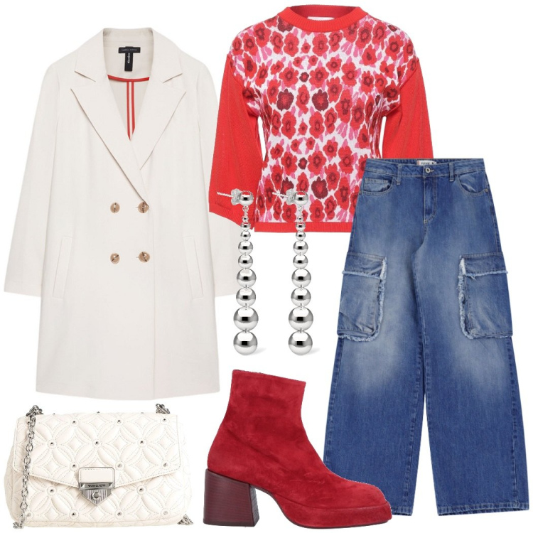Outfit donna - Total look #2068757. Stile Casual chic per Tutti i giorni. Abbinamento con pullovers, stivaletti, borse a tracolla, jeans, cappotti, orecchini.